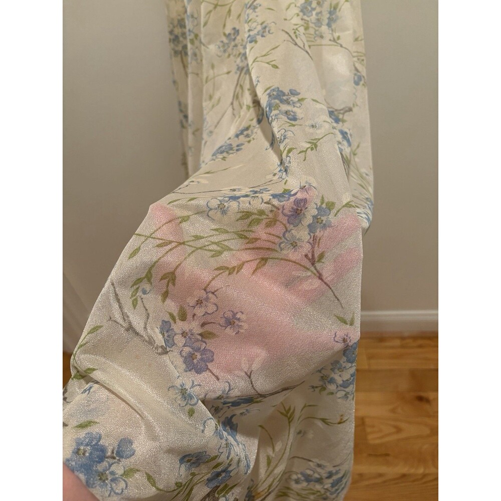 Vtg 70s Cream Delicate Blue Flowers Blouson Maxi Dress Floral Prairie Cottage - Picture 10 of 16